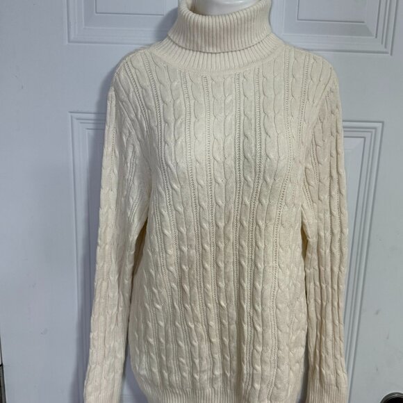 St.‎ John's Bay Classic Cream Cable Knit Turtleneck Sweater  SZ Large Beige - Picture 5 of 7